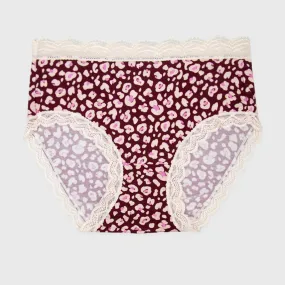 High Rise Knicker in Rouge Leopard