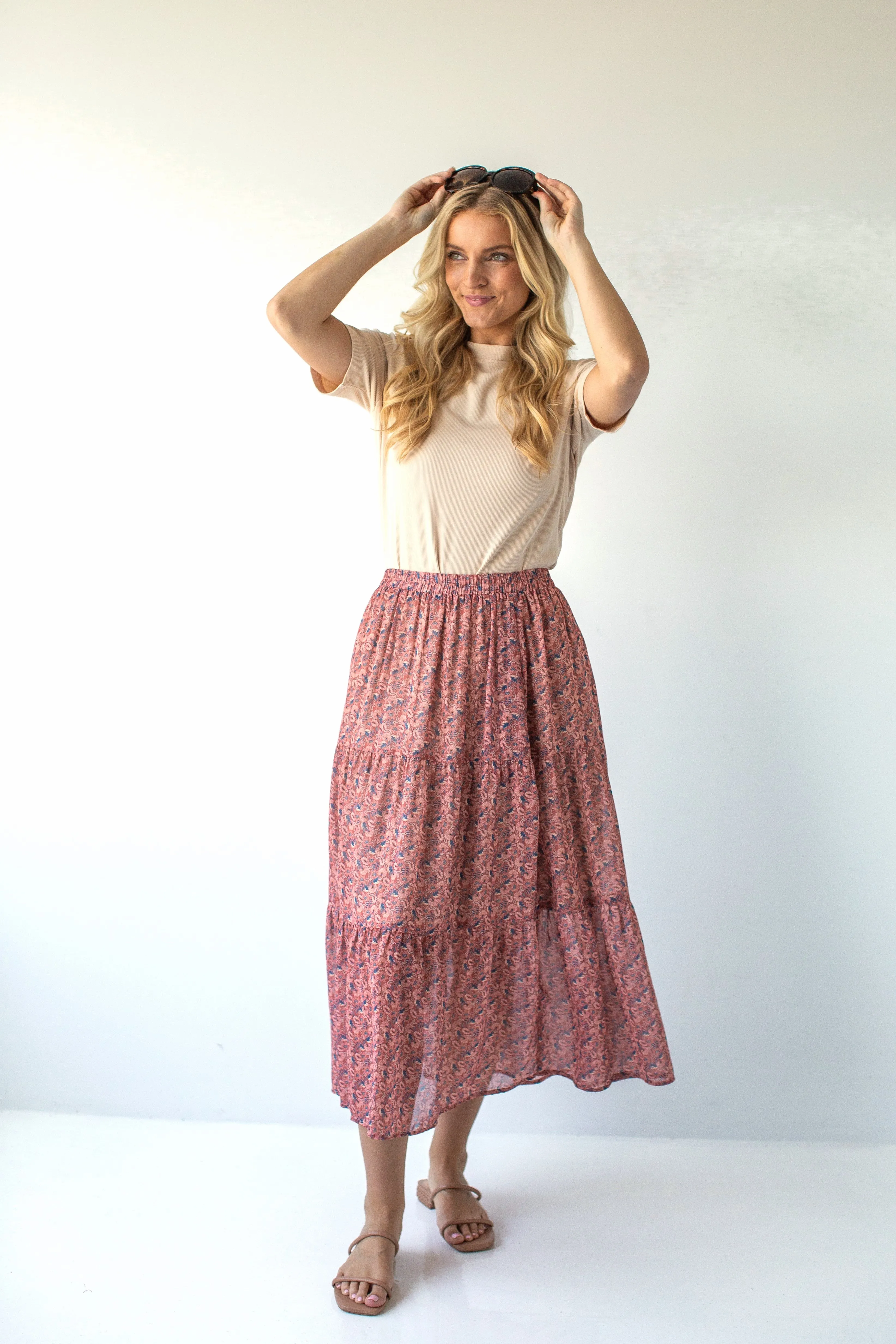 'Jacinta' Printed Chiffon Midi Skirt in Desert Rose