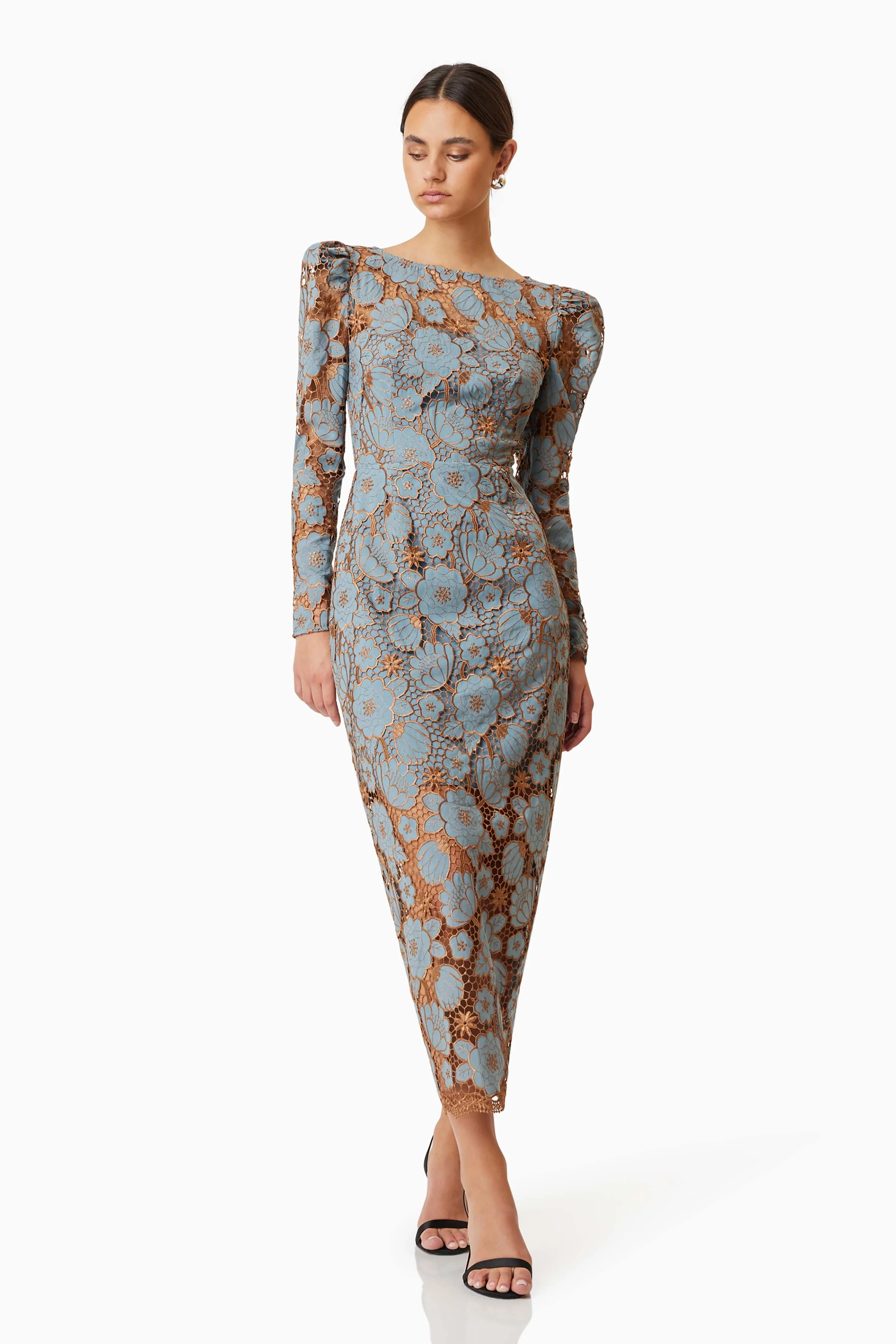 Jasmine Long Sleeve Midi Dress In Blue