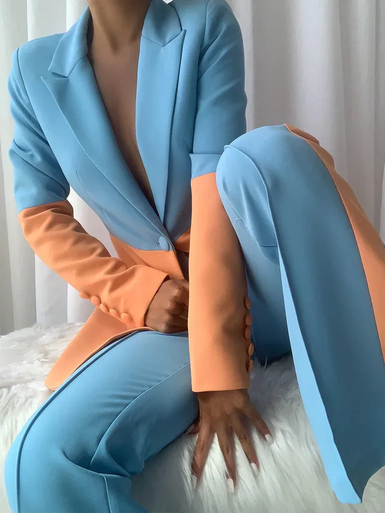 KAYA BLAZER & TROUSER  SET IN BLUE AND ORANGE