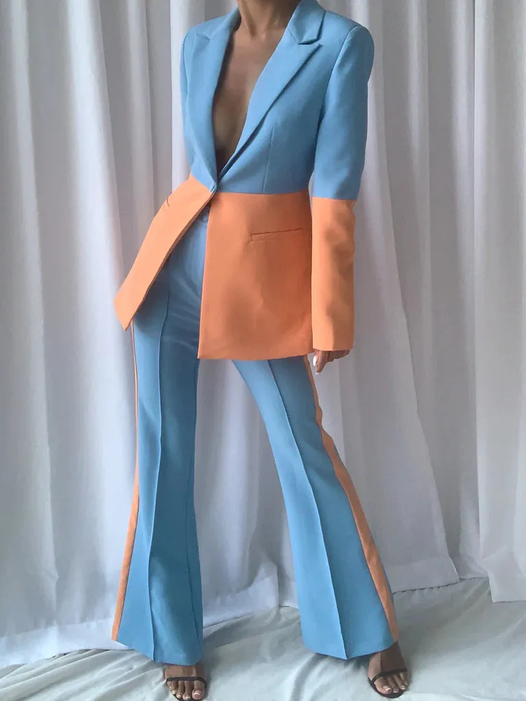 KAYA BLAZER & TROUSER  SET IN BLUE AND ORANGE