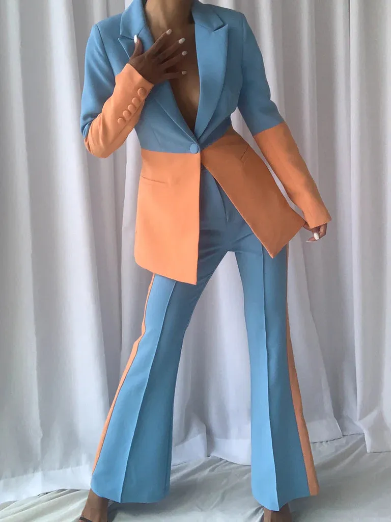 KAYA BLAZER & TROUSER  SET IN BLUE AND ORANGE