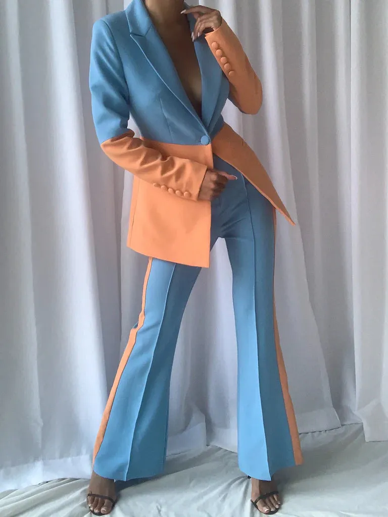 KAYA BLAZER & TROUSER  SET IN BLUE AND ORANGE