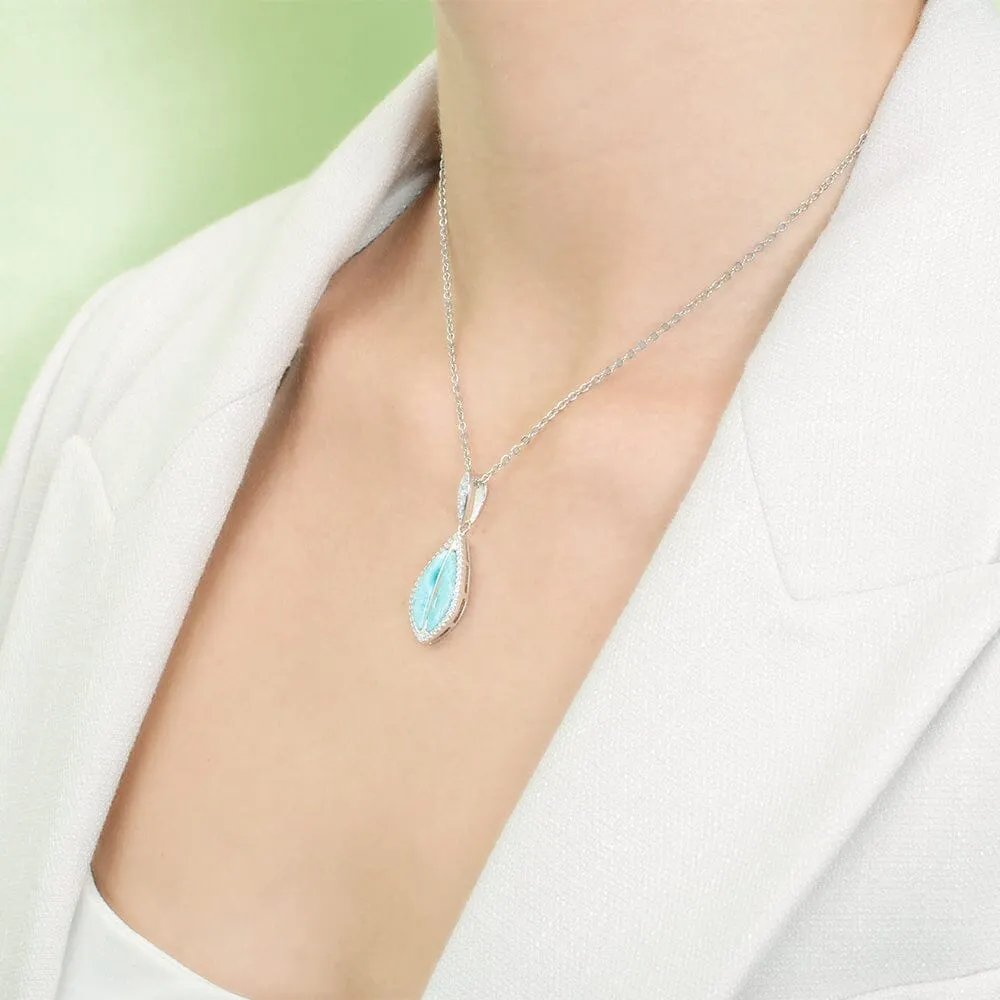 Larimar Hawaiian Ti Leaf Pendant