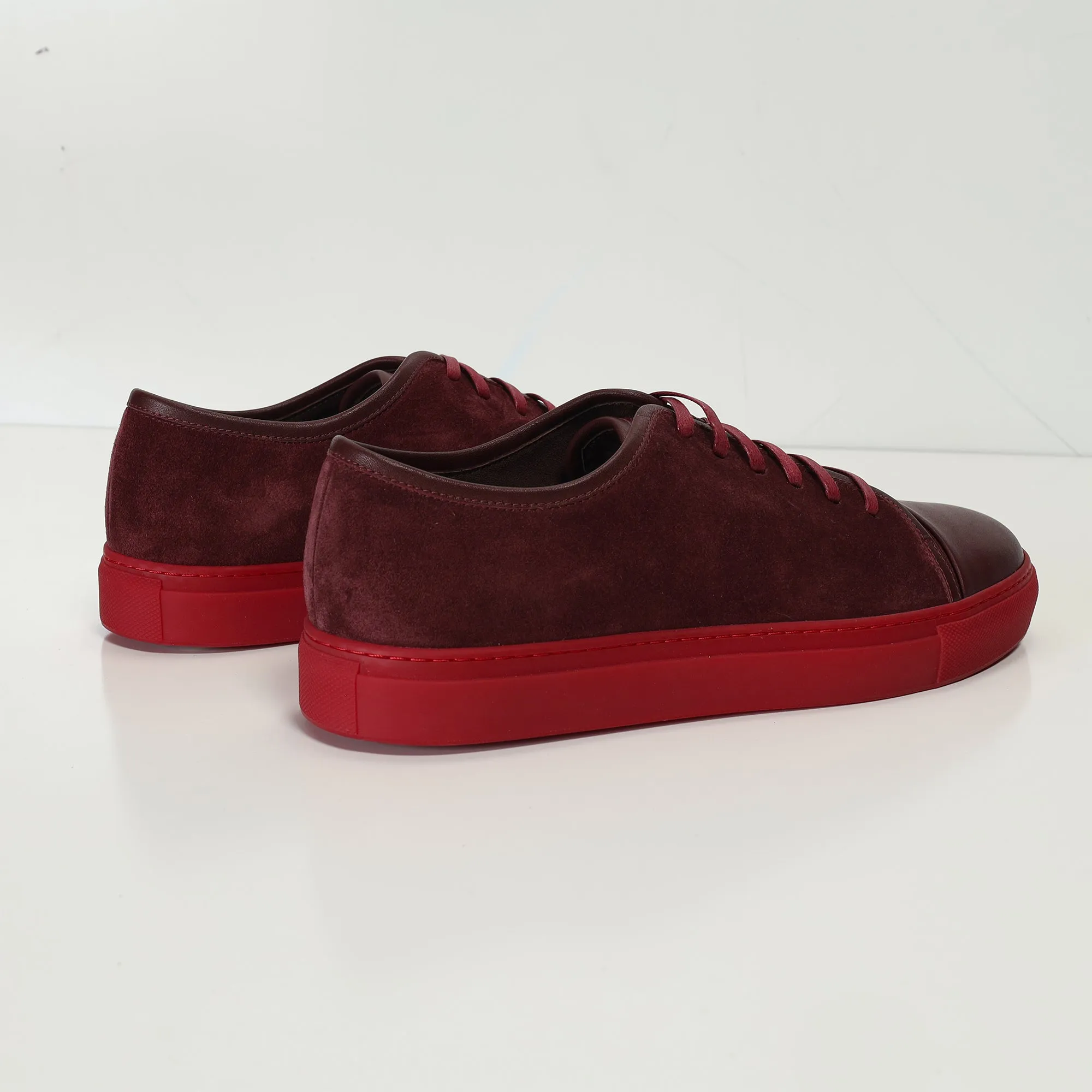 Leather and Suede Court Sneakers - Burgundy Red