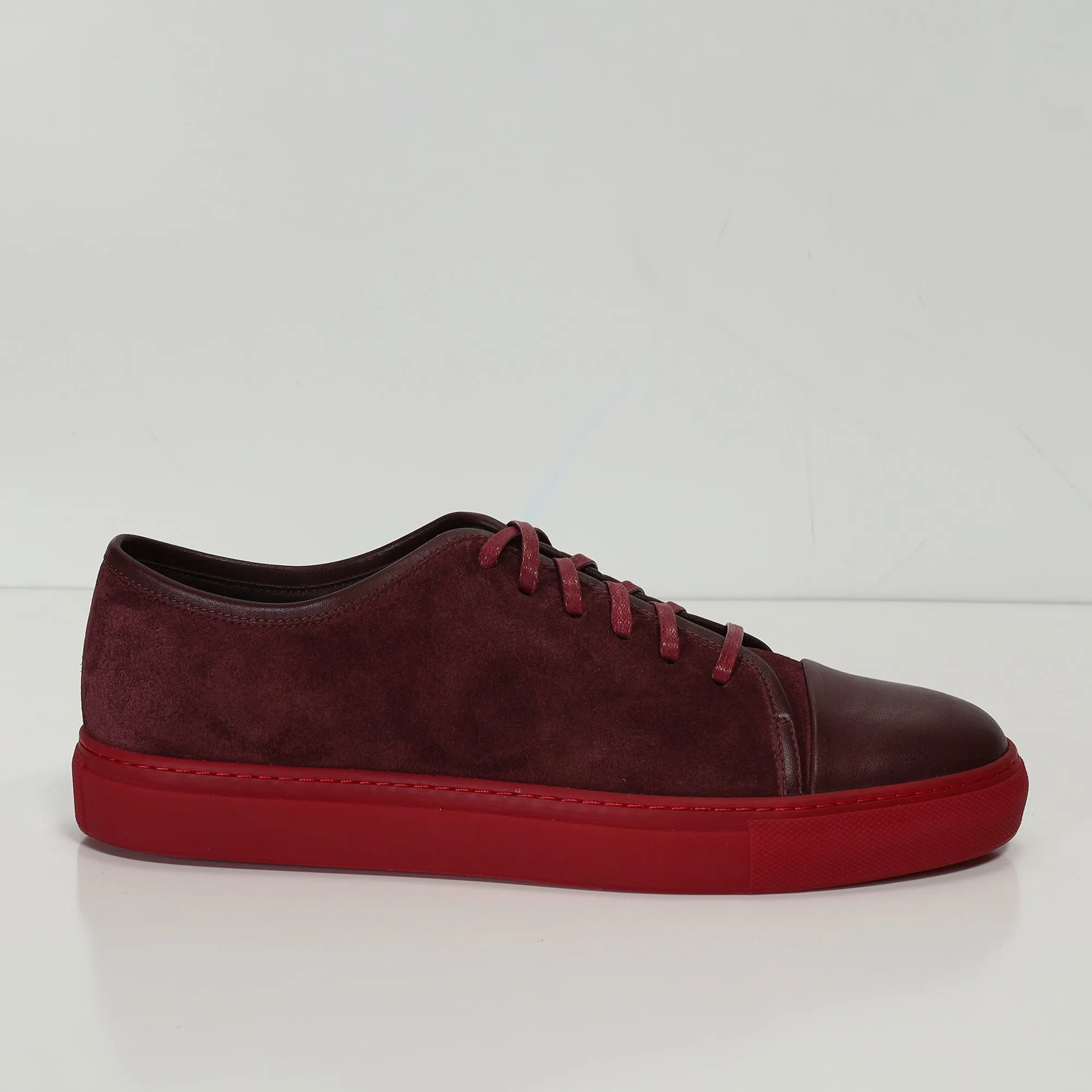 Leather and Suede Court Sneakers - Burgundy Red