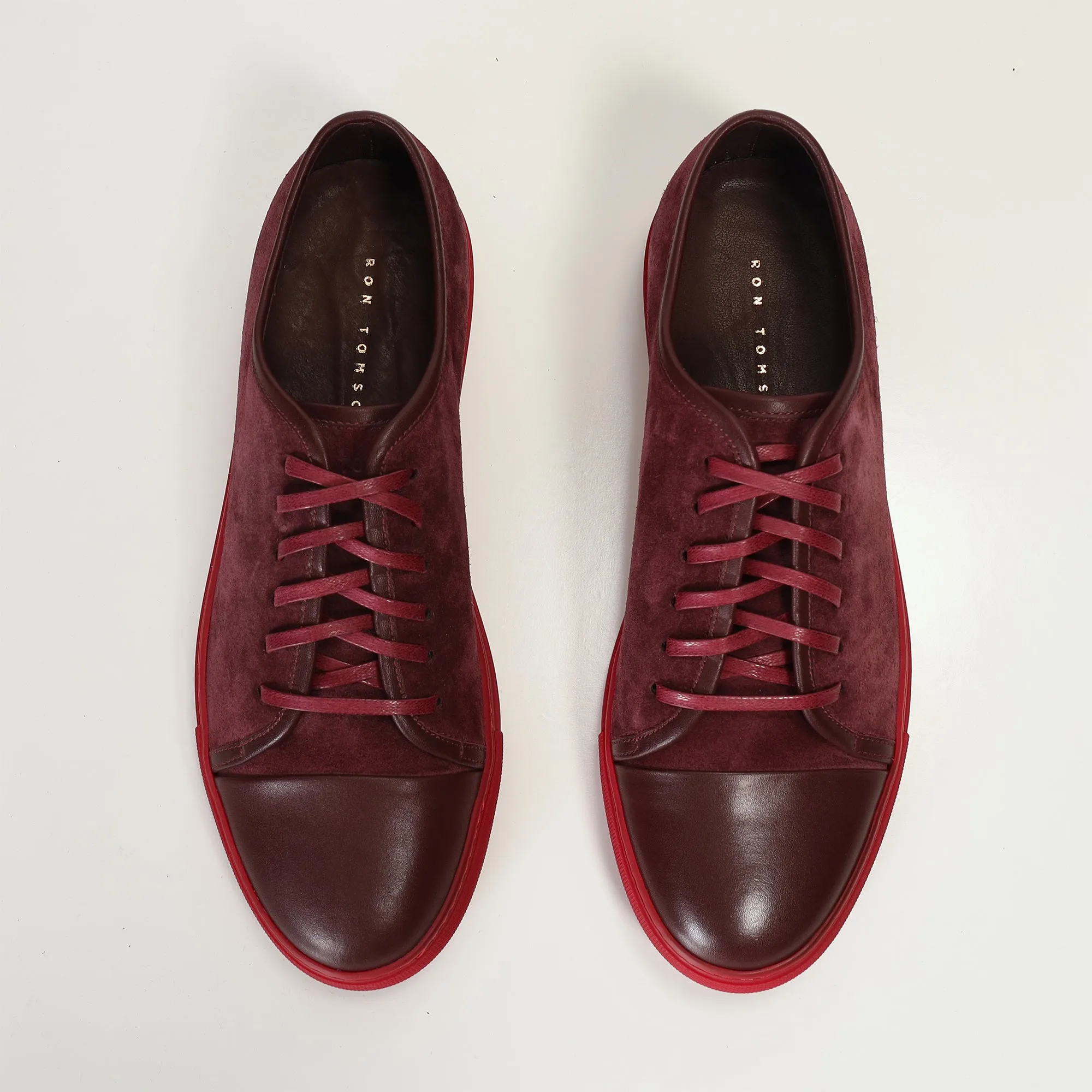 Leather and Suede Court Sneakers - Burgundy Red