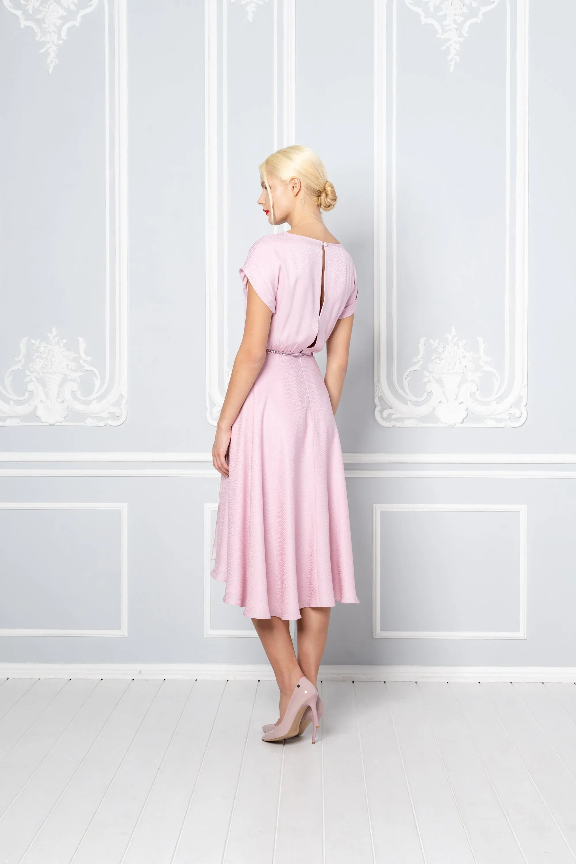 LEIBNITZIA SOFT PINK SILK DRESS WITH THE BELT