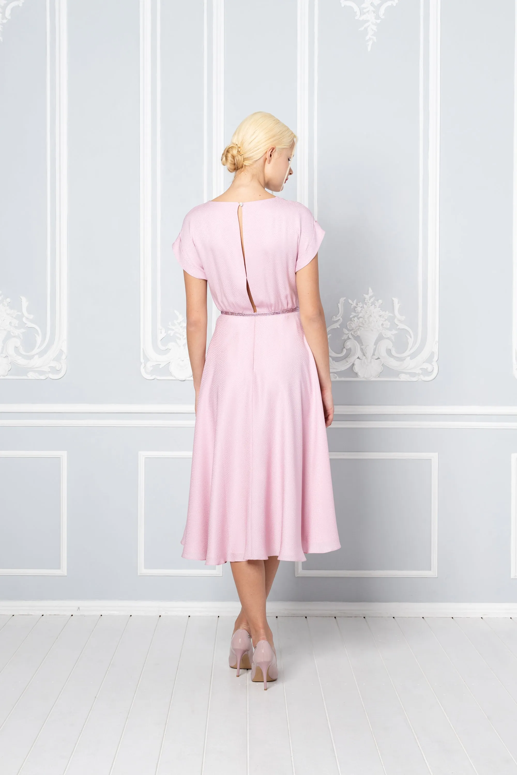 LEIBNITZIA SOFT PINK SILK DRESS WITH THE BELT