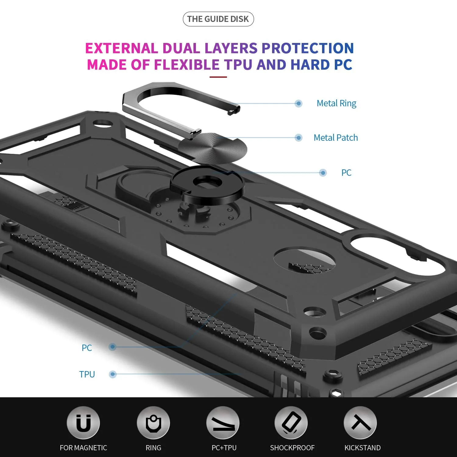 LeYi for Samsung Galaxy M30 Case with Tempered Glass Screen Protector(2 Pack),Magnetic Ring Holder [Military Grade] Protective Silicone Shockproof