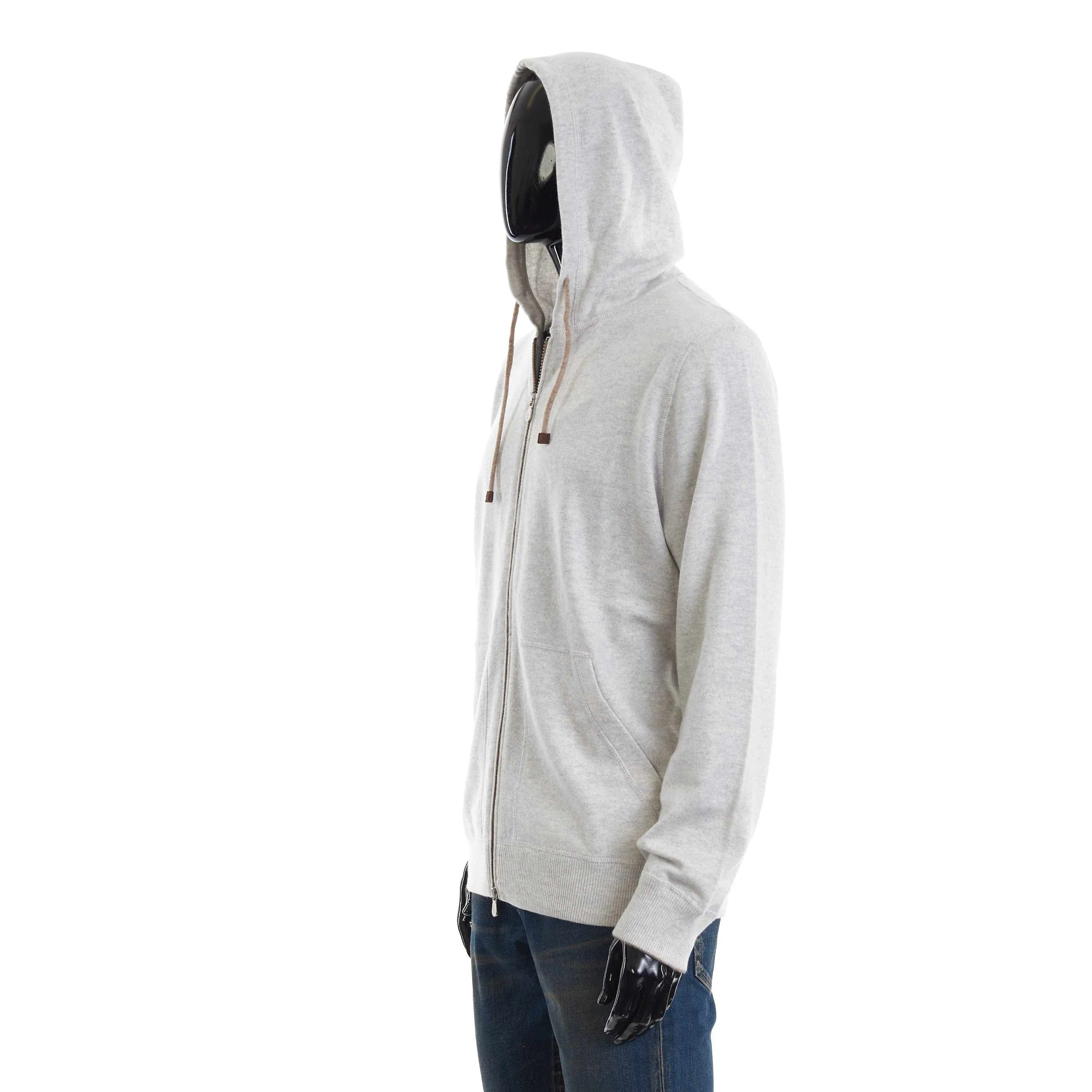 Light Grey Cashmere Sweatshirt-Style Cardigan With Hood