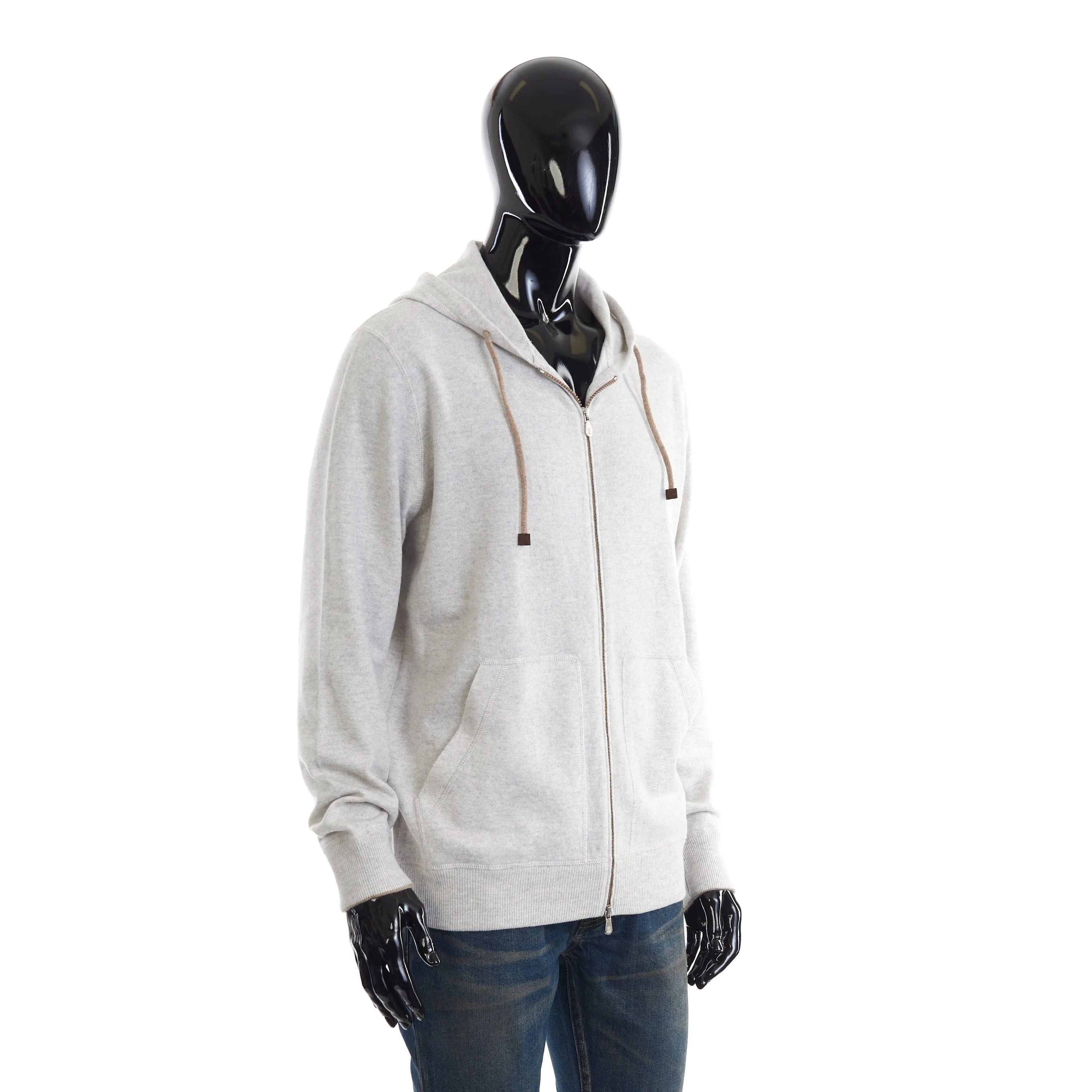 Light Grey Cashmere Sweatshirt-Style Cardigan With Hood