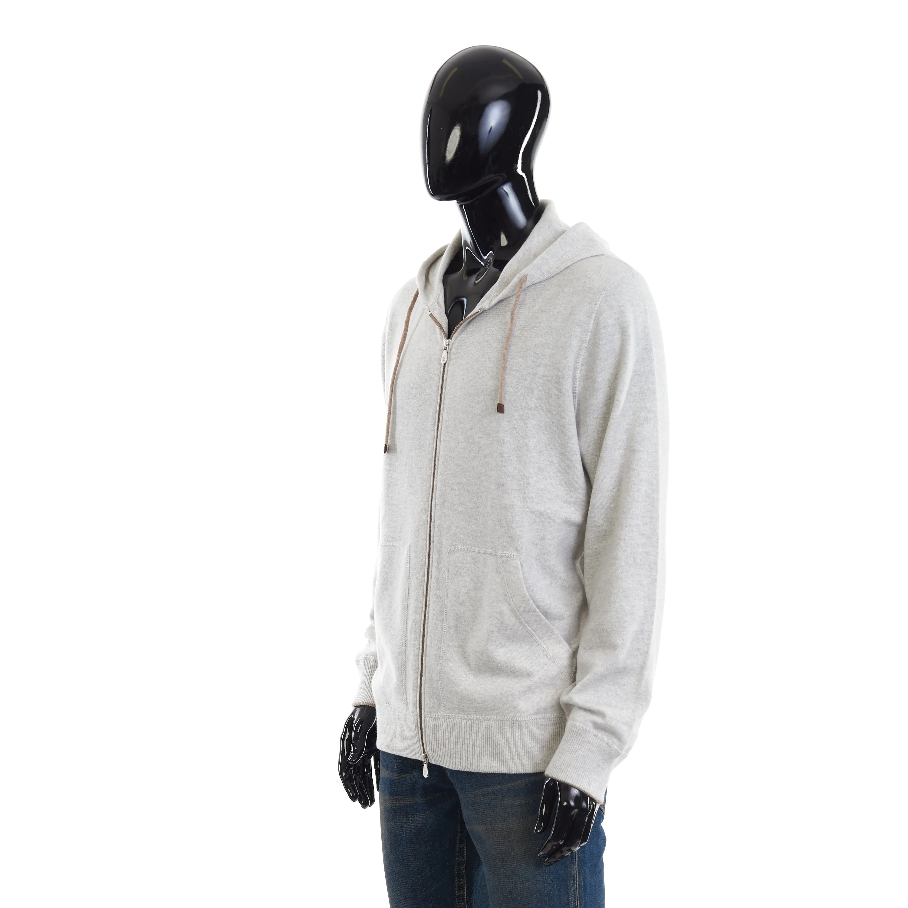 Light Grey Cashmere Sweatshirt-Style Cardigan With Hood