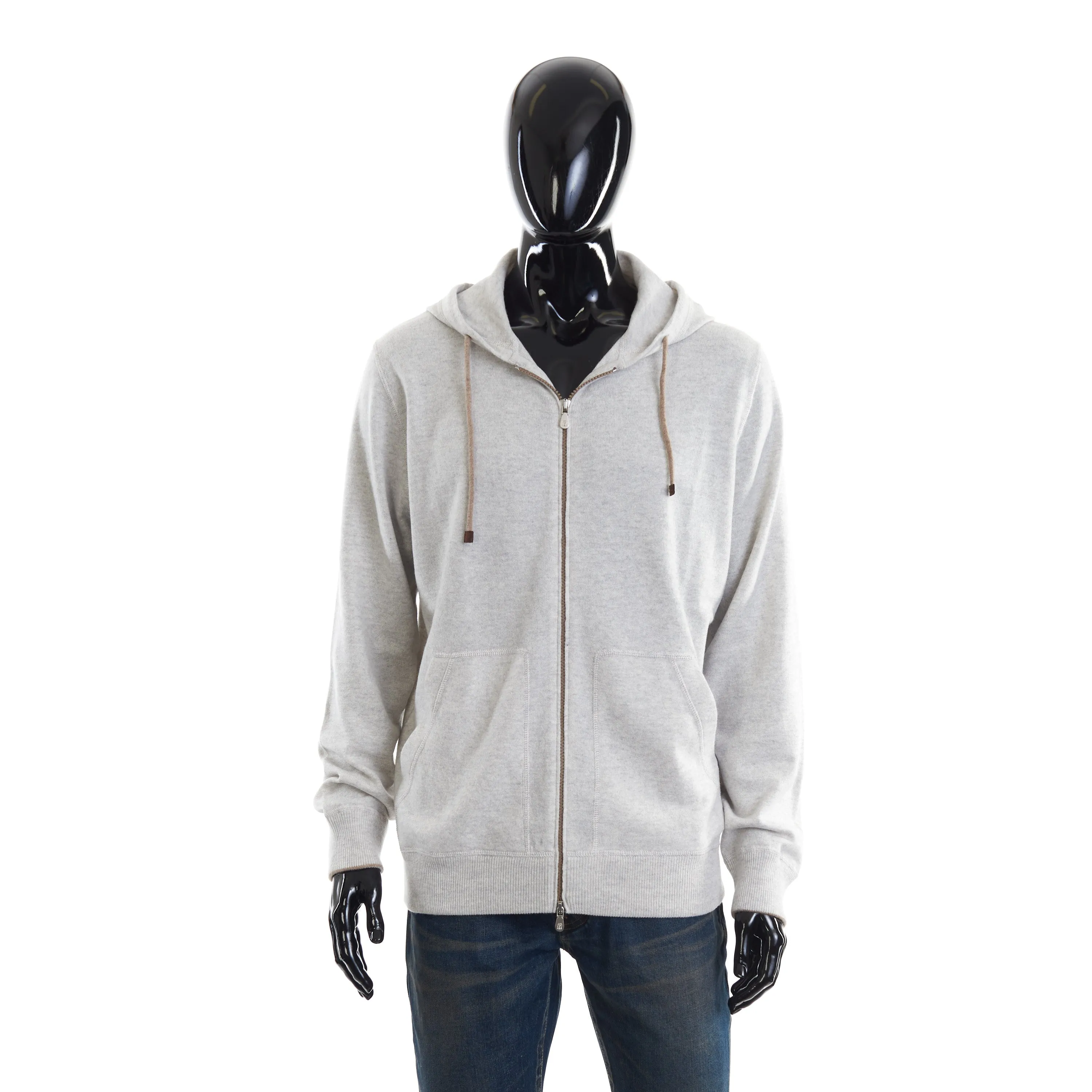 Light Grey Cashmere Sweatshirt-Style Cardigan With Hood