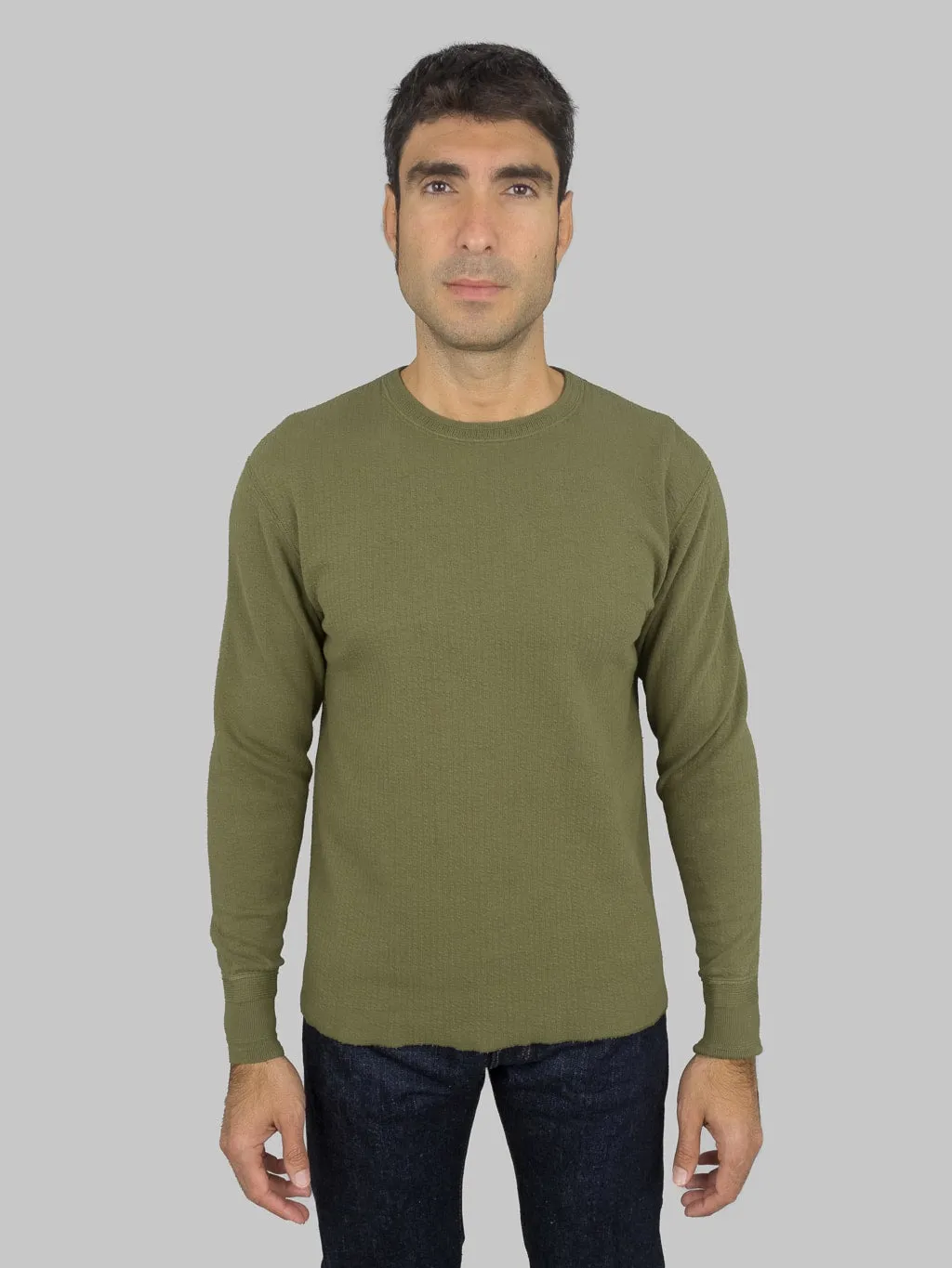 Loop & Weft Double Face Jacquard Crewneck Thermal Army Olive