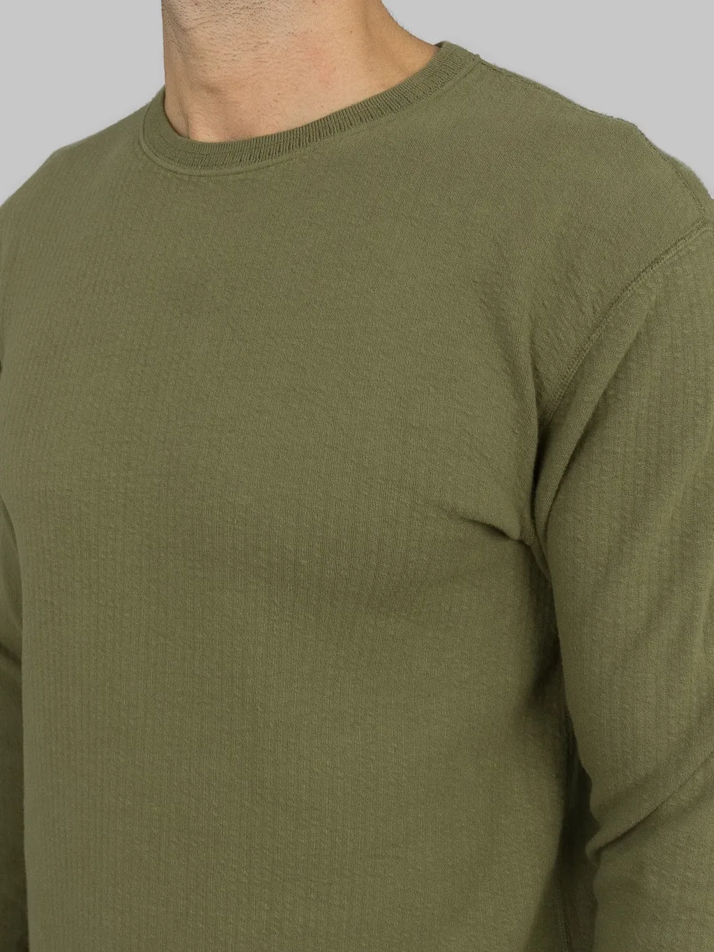 Loop & Weft Double Face Jacquard Crewneck Thermal Army Olive