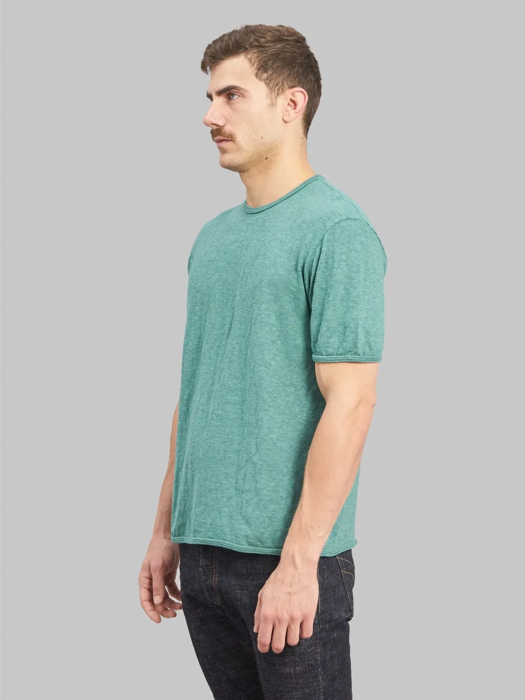 Loop & Weft Super Slub Tube Knit Edge Piping Crewneck T-Shirt Ocean Green