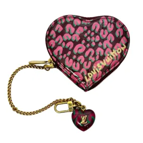 LOUIS VUITTON Limited Edition Monogram Vernis Leopard Heart Coin Purse - Rouge Fauviste New w/Tags