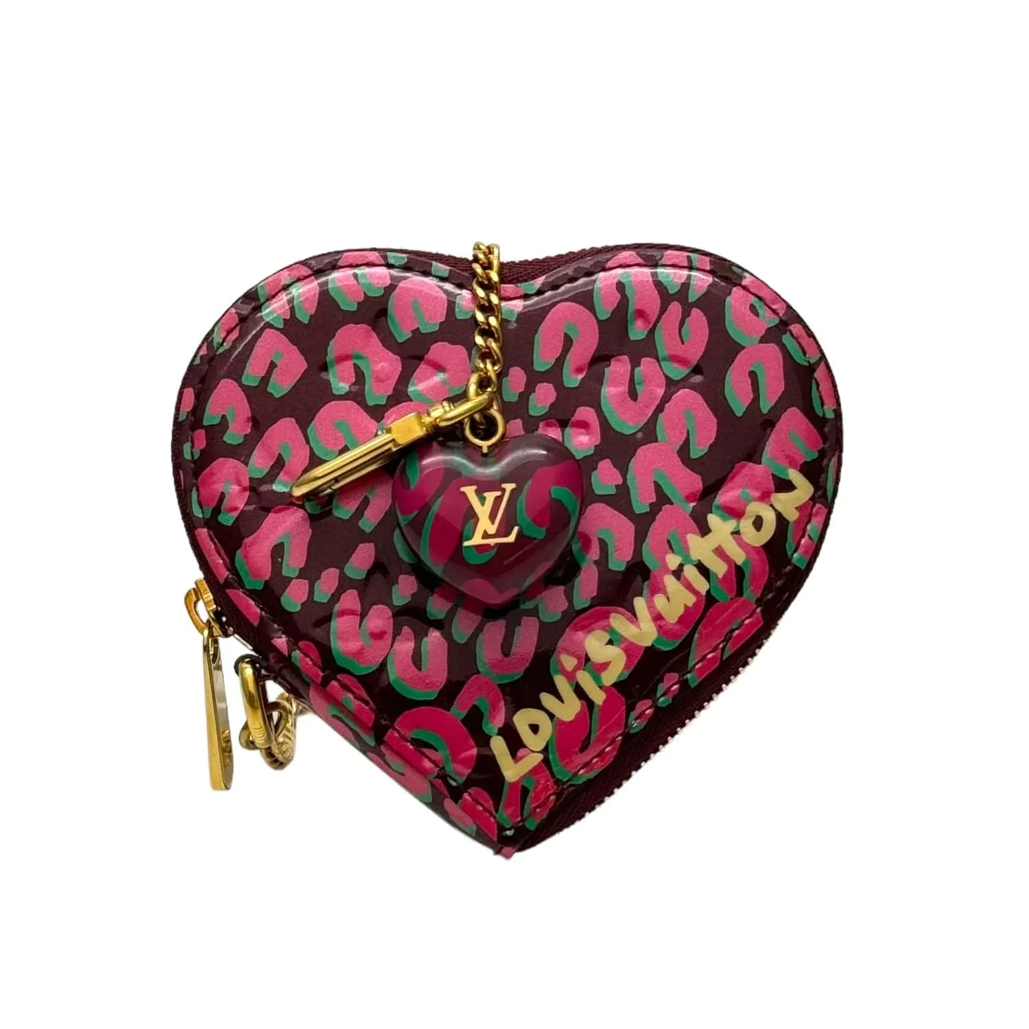 LOUIS VUITTON Limited Edition Monogram Vernis Leopard Heart Coin Purse - Rouge Fauviste New w/Tags