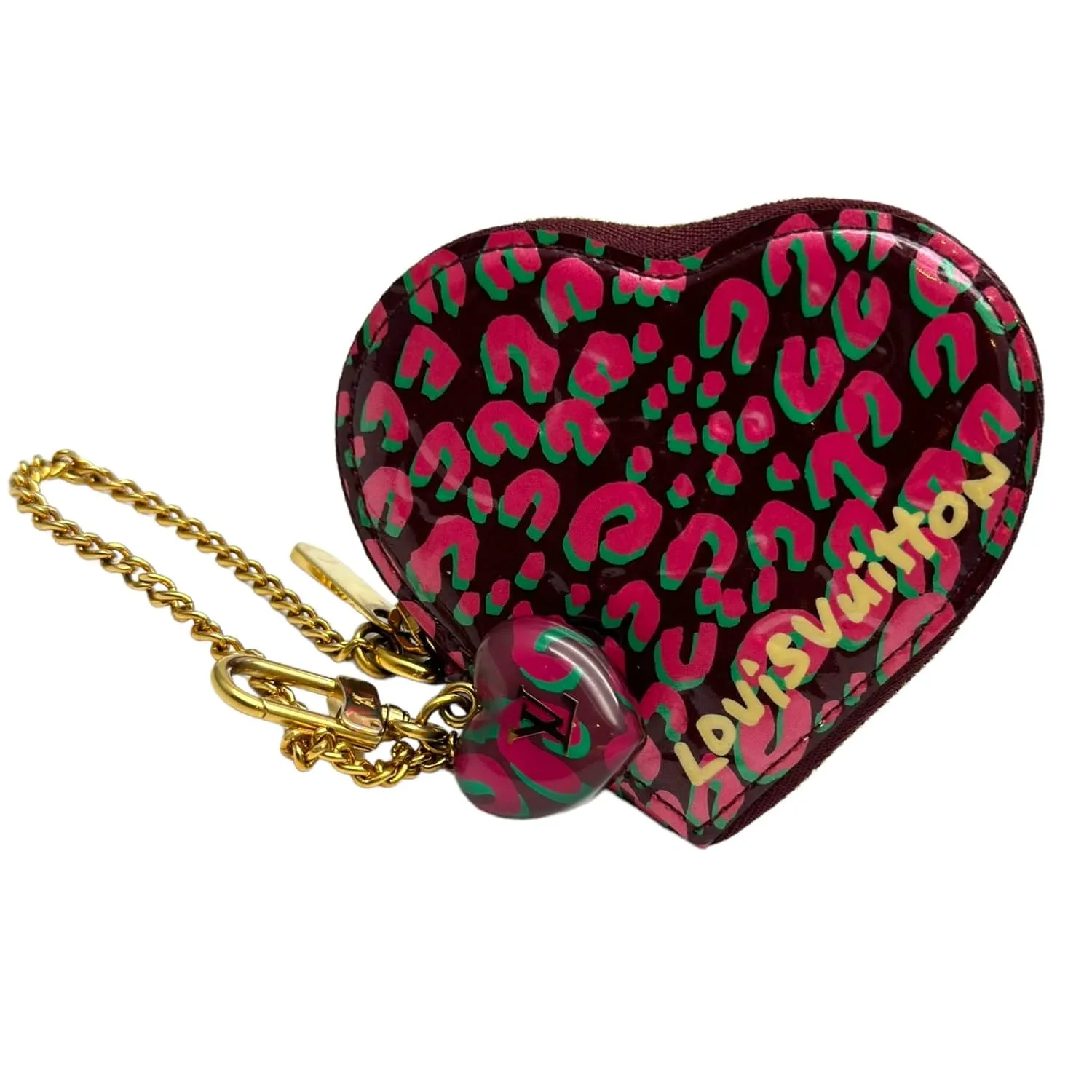 LOUIS VUITTON Limited Edition Monogram Vernis Leopard Heart Coin Purse - Rouge Fauviste New w/Tags