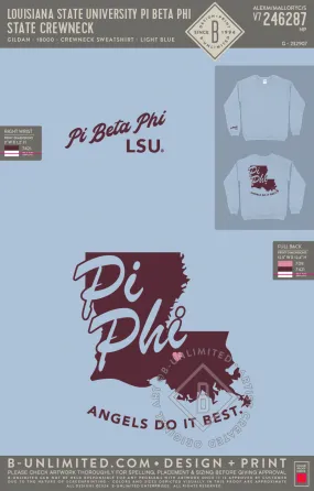 Louisiana State University Pi Beta Phi - State Crewneck - Gildan - 18000 - Crewneck Sweatshirt - Light Blue