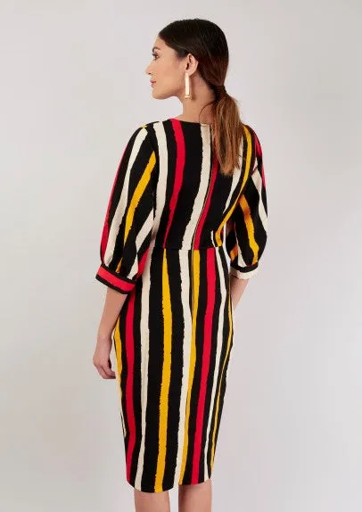 Marie Black Multi Stripe Wrap Style Dress