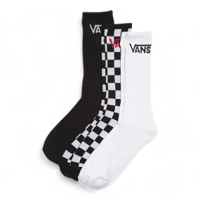 Medias Vans Classic Crew Tripack Negro Blanco Cuadrille