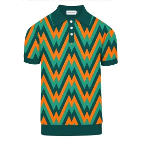 Men's green jacquard knit polo shirt