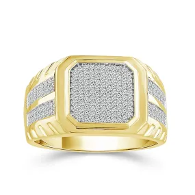 MEN'S MODERN YELLOW GOLD FASHION RING WITH DIAMOND PAVE CENTER AND SHANK, .60 CT TW