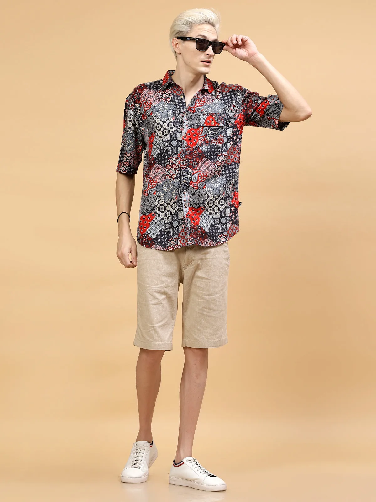 Men's Paisley Print Drop-Shoulder Hawaiian Shirt