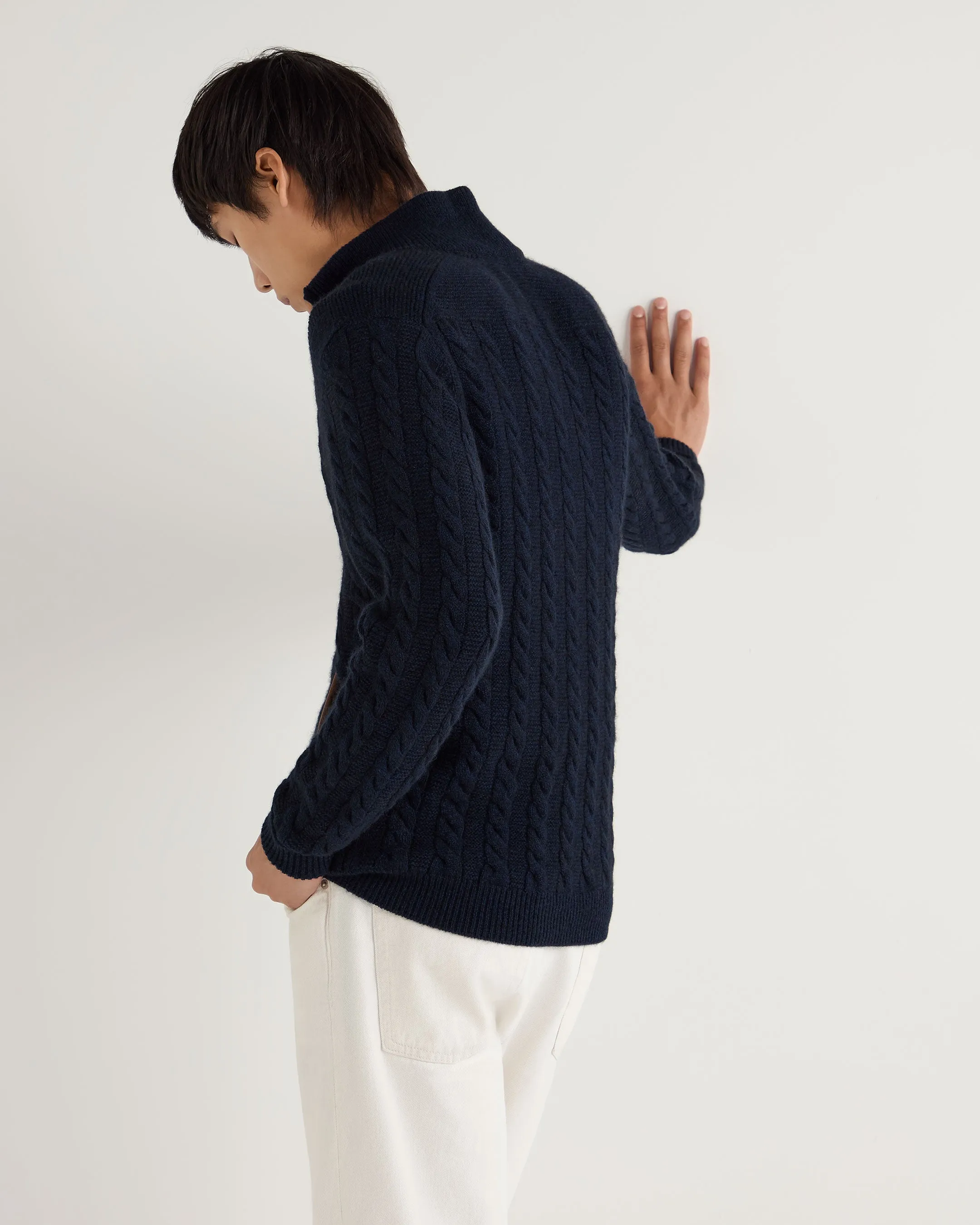 Men's Richmond Cable Cashmere Cardigan Navy Blue Melange