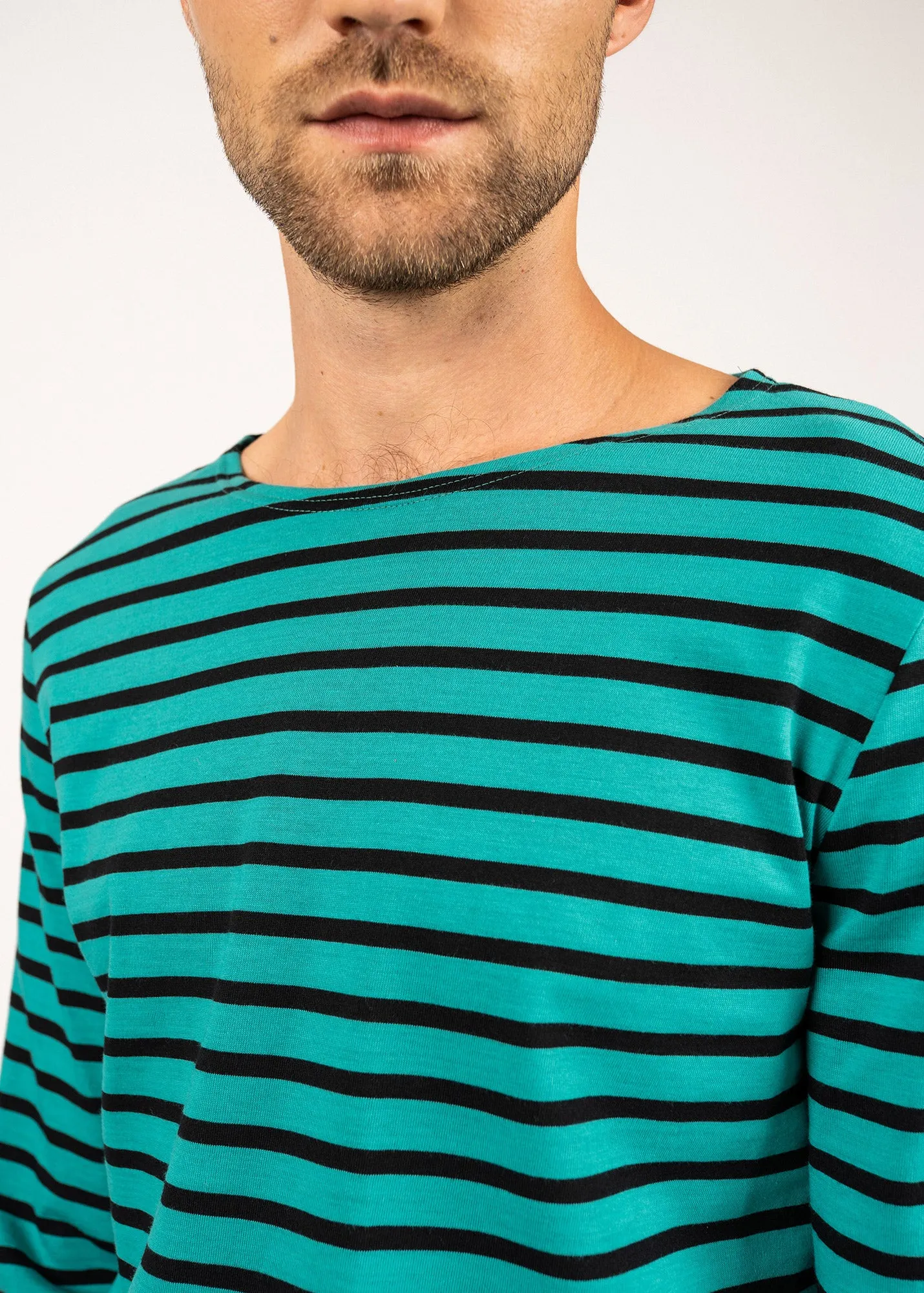 Minquiers unisex striped sailor shirt - regular fit, in light cotton (ABSINTHE/NOIR)