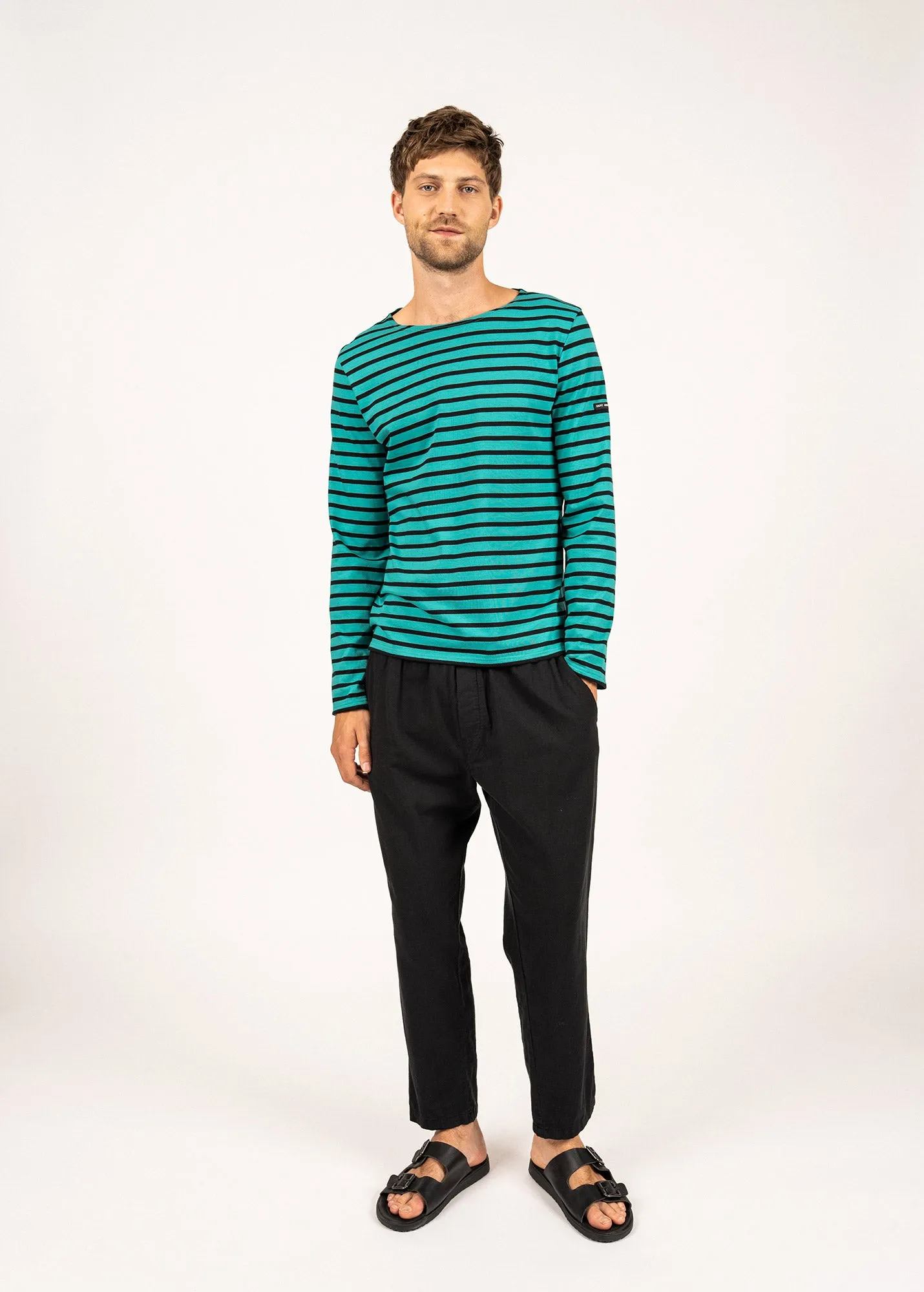 Minquiers unisex striped sailor shirt - regular fit, in light cotton (ABSINTHE/NOIR)