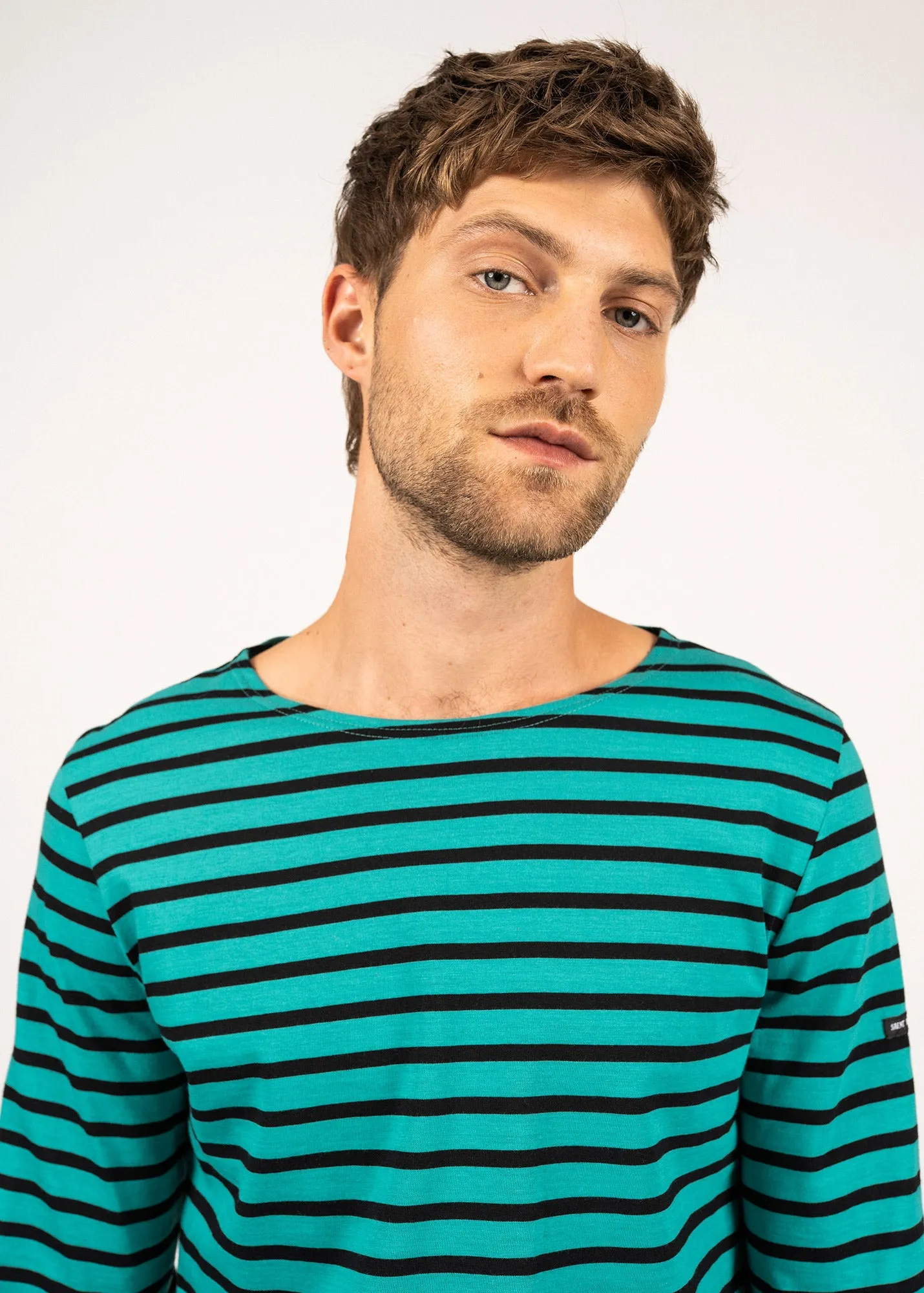 Minquiers unisex striped sailor shirt - regular fit, in light cotton (ABSINTHE/NOIR)