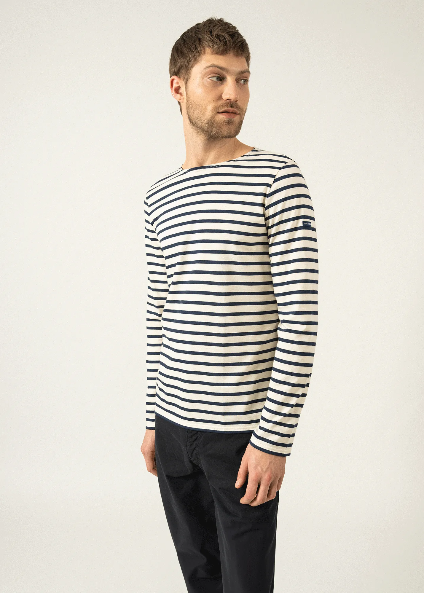 Minquiers unisex striped sailor shirt - regular fit, in light cotton (ECRU/MARINE)