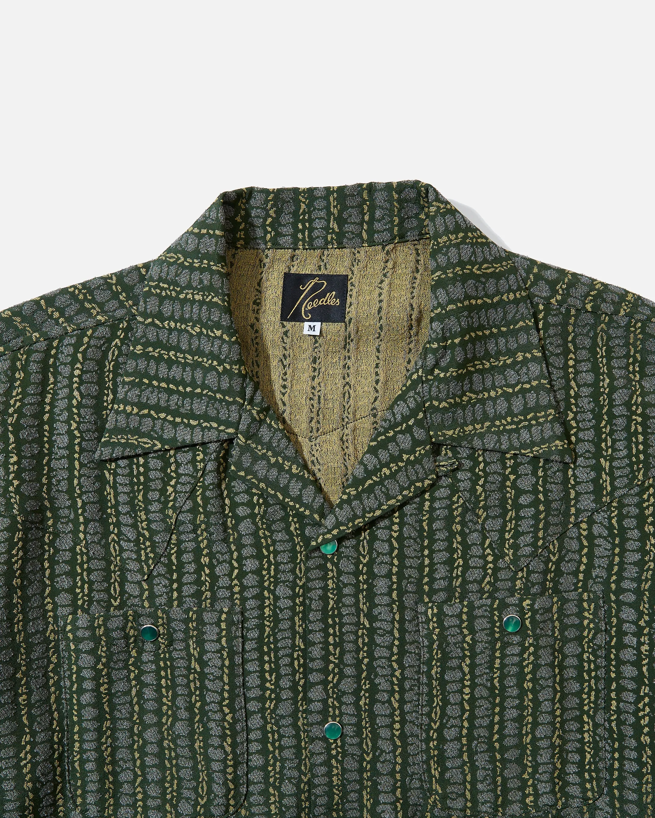 Needles S/S Cowboy One-Up Shirt - R/AC/PE Abstract Stripe Jq - Green