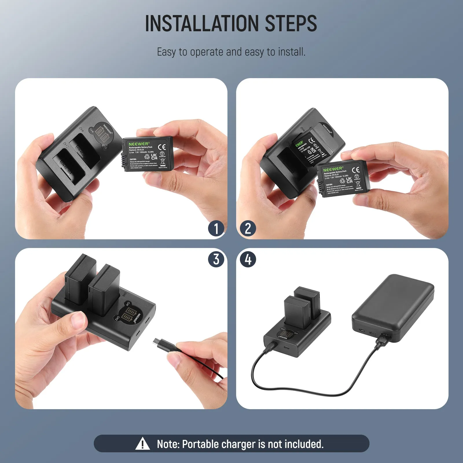 NEEWER EN-EL25 Replacement Battery and LCD USB Dual Charger for Nikon