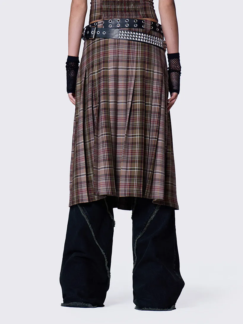 Nenna Pleated Tartan Midi Skirt