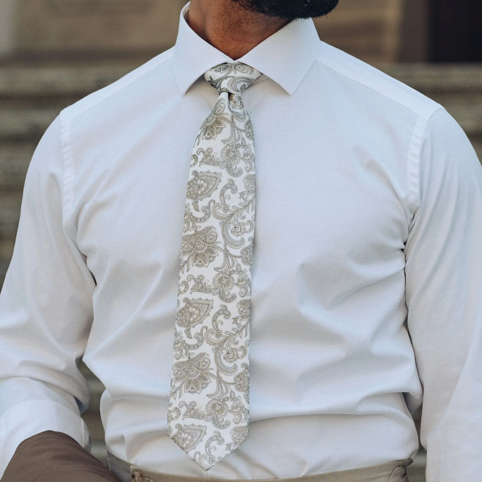 Novara - Printed Silk Tie - Ivory