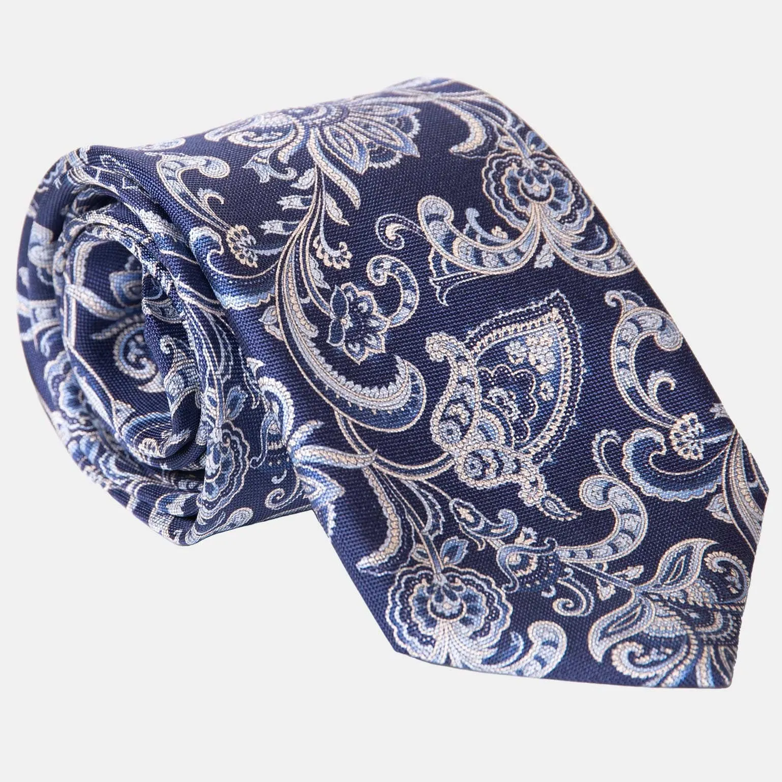 Novara - Printed Silk Tie - Navy