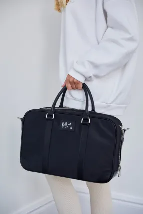 Personalised Luxury Nylon Briefcase - Black with Silver Hardware