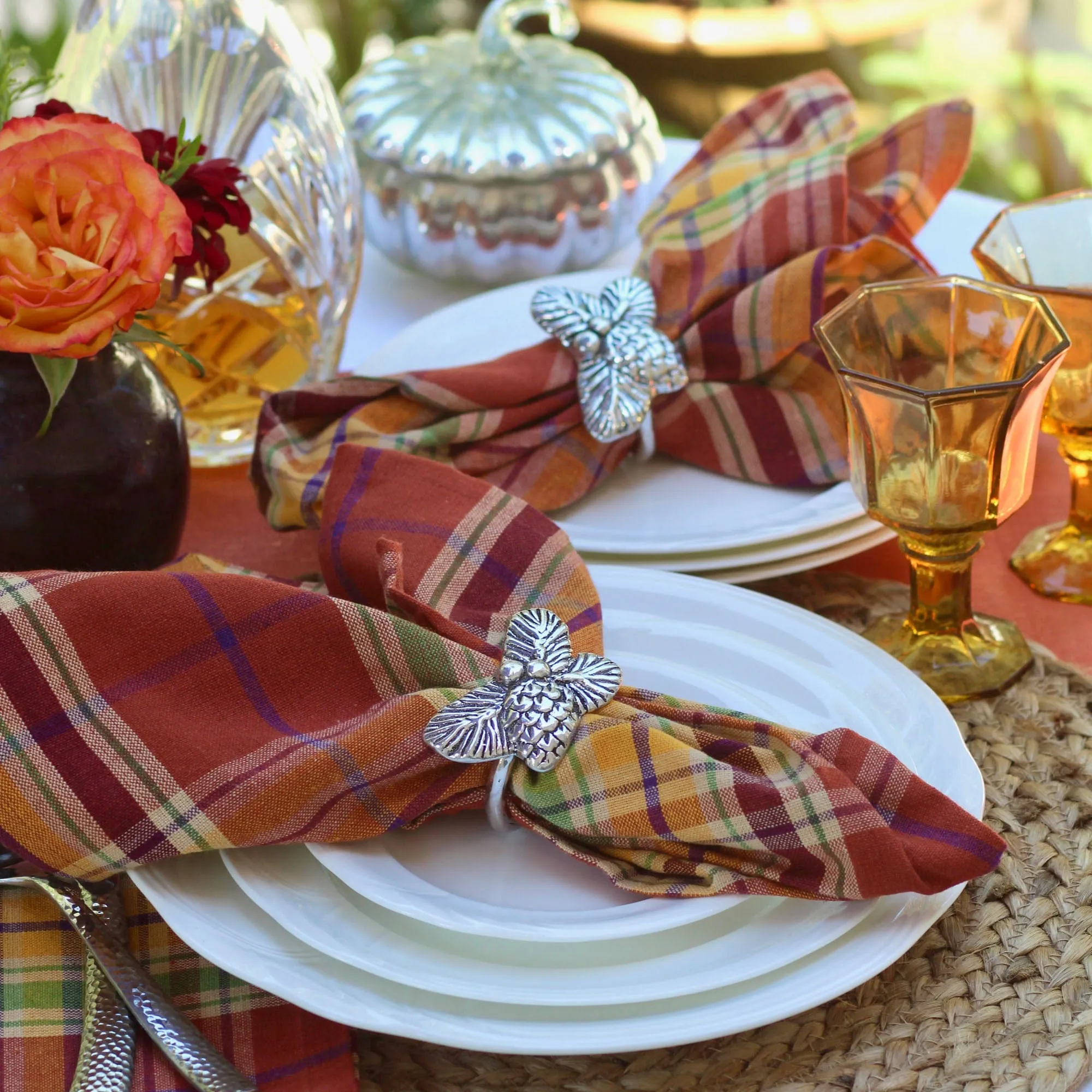 Pine Cone Forest Pattern Napkin Rings Set of 4