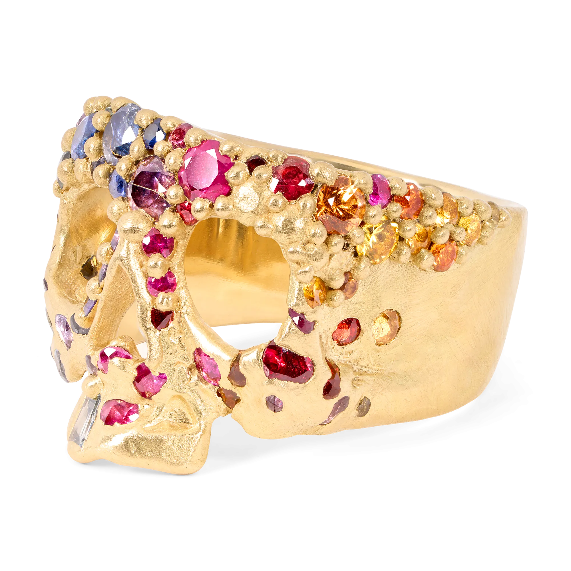 Rainbow Confetti River Skull Ring - Size 7.5 - 11432