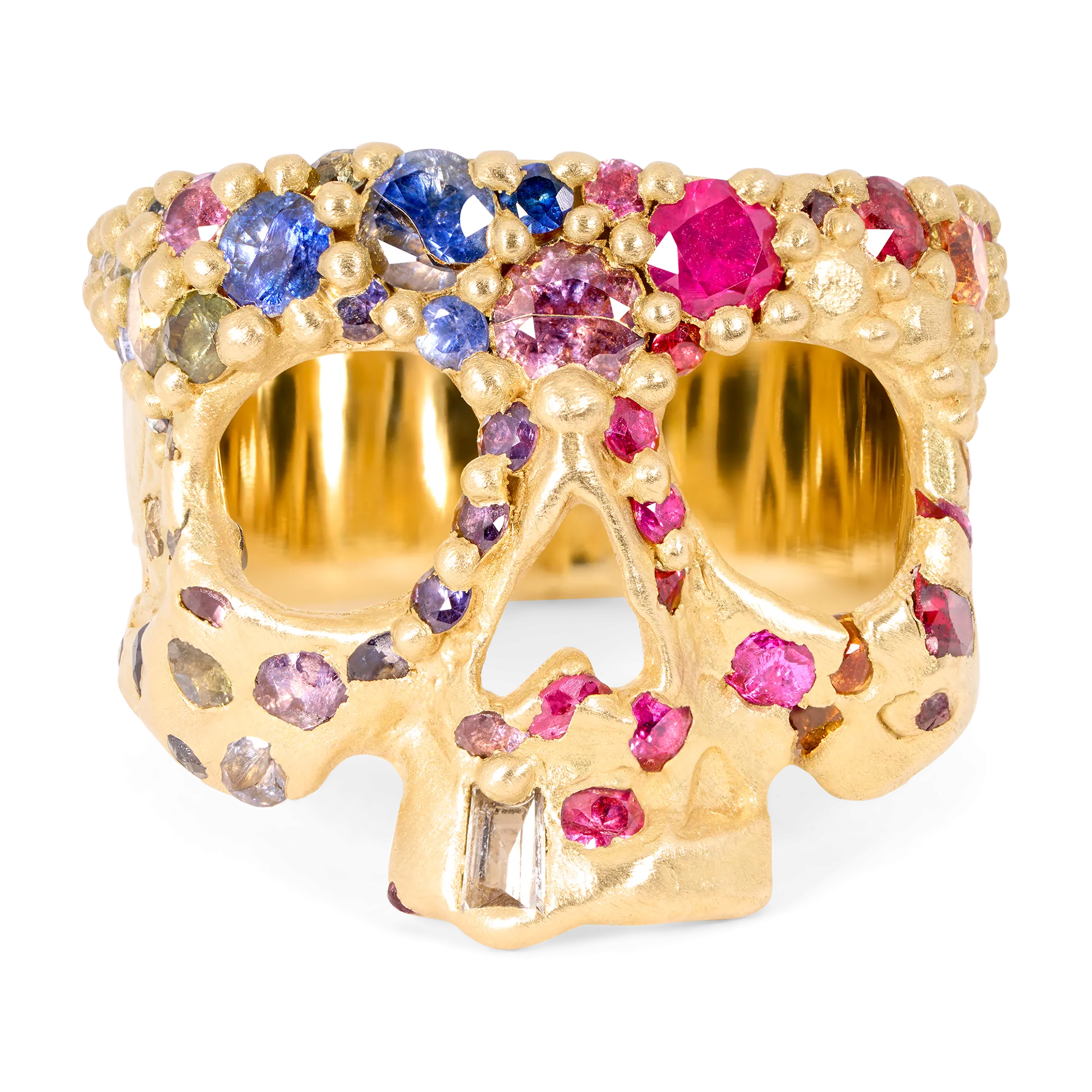 Rainbow Confetti River Skull Ring - Size 7.5 - 11432