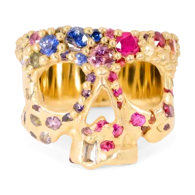 Rainbow Confetti River Skull Ring - Size 7.5 - 11432