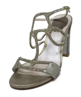 Rene Caovilla Gold Leather & Crystal Sandals sz 6.5