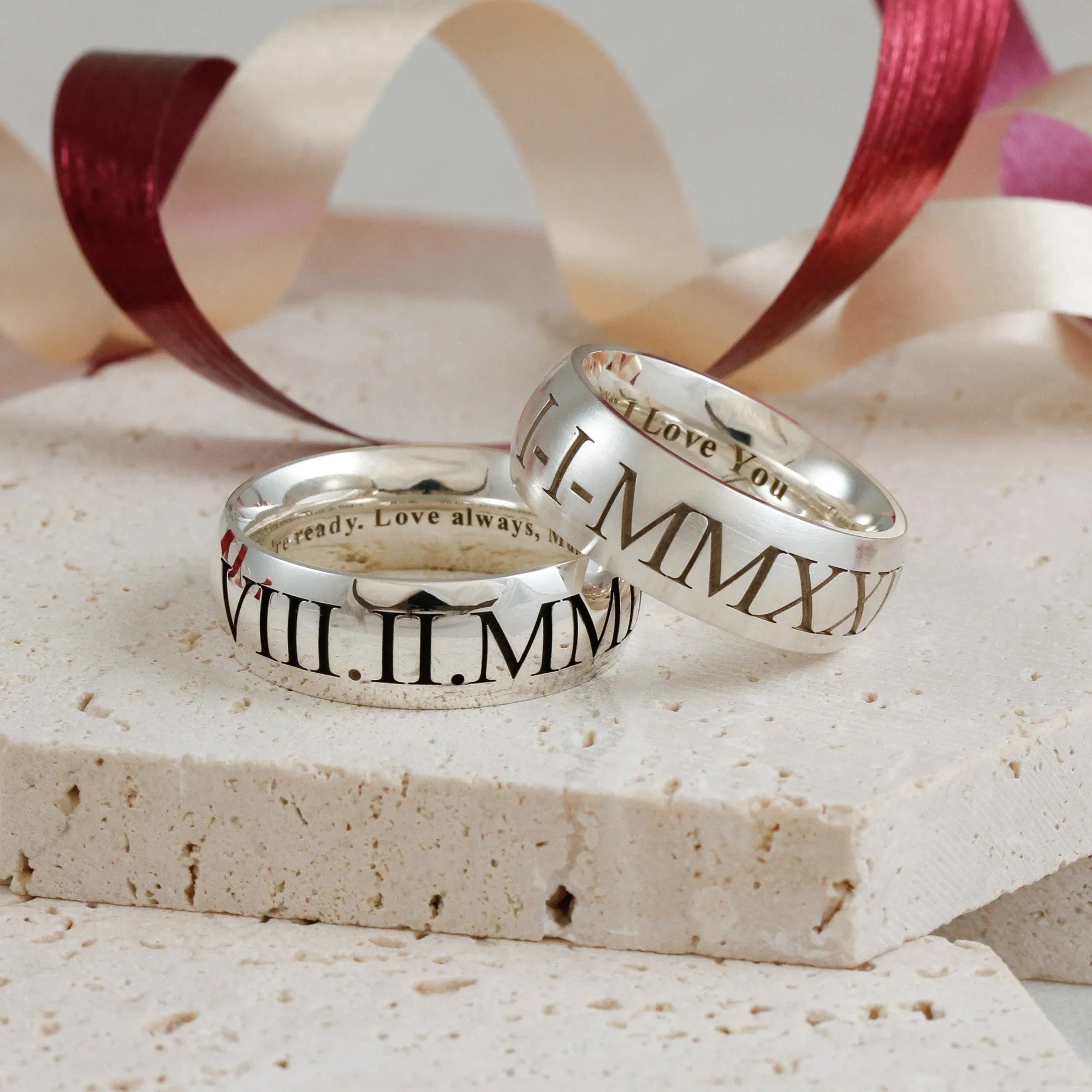 Roman Numerals Personalised Silver Ring