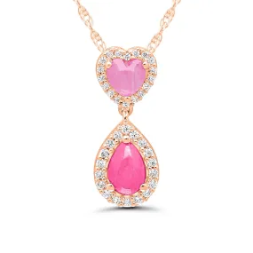 ROSE GOLD FASHION DROP NECKLACE WITH PINK SAPPHIRES AND DIAMONDS, .14 CT TW