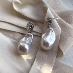 Rose White Freshwater Extra Large Baroque Pearl Earrings