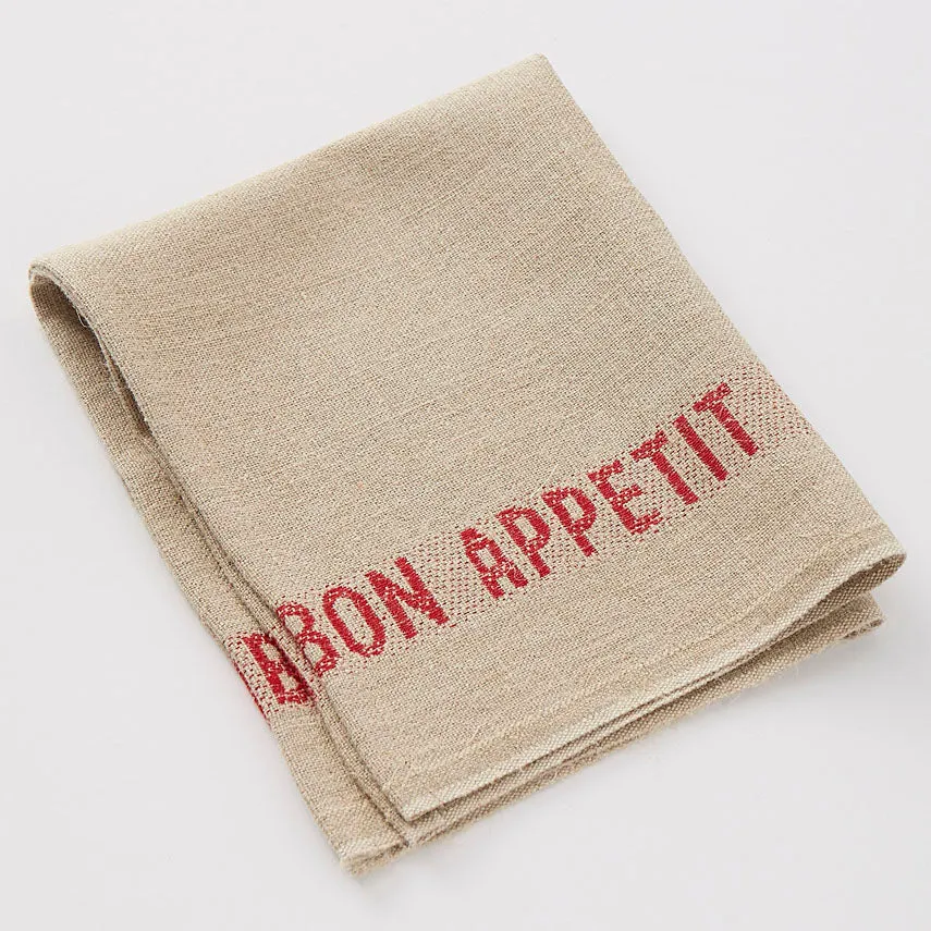 Serviettes Set of Six 100% French Linen Napkins Bon Appetit Rouge by Charvet Editions